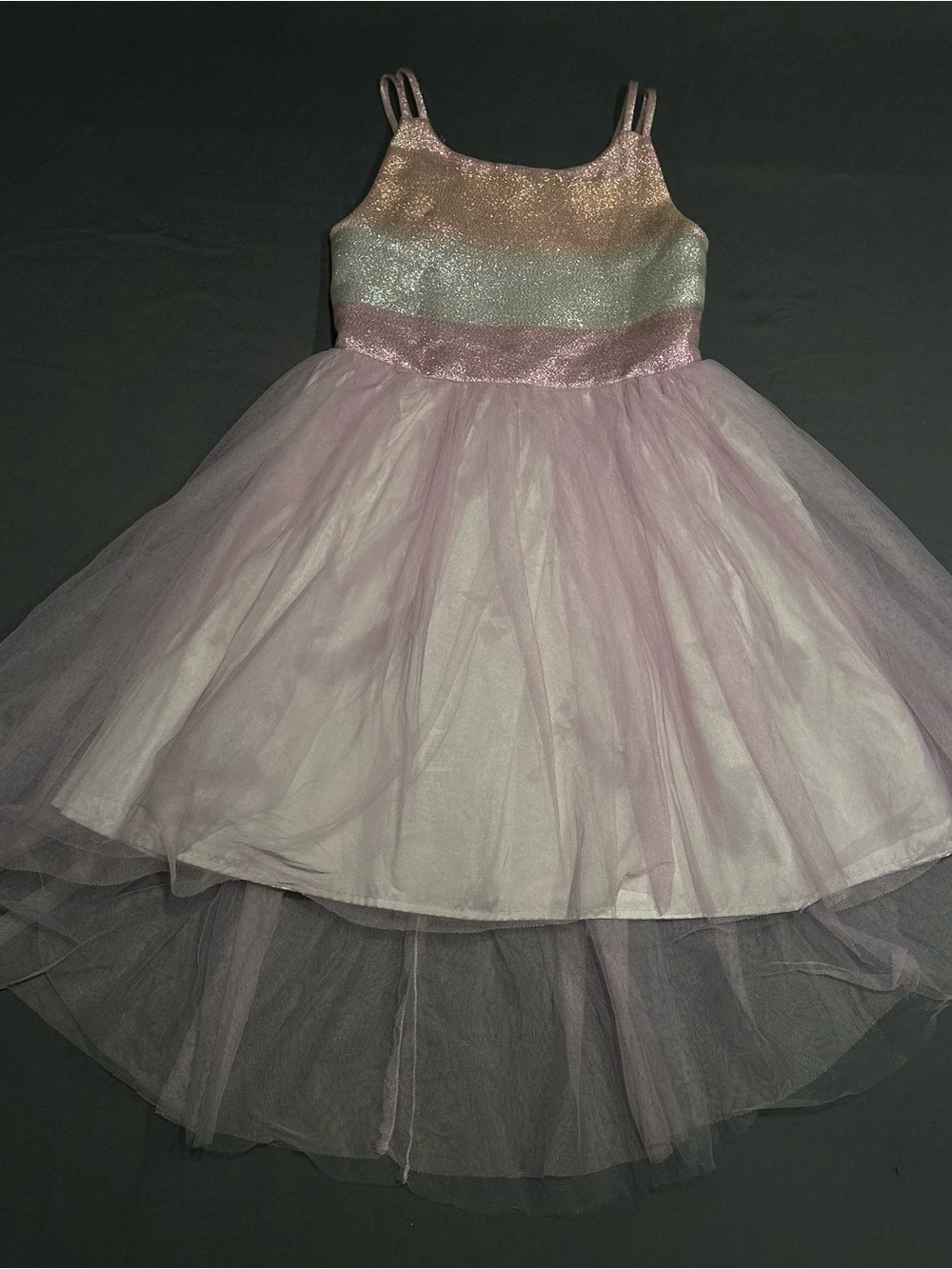 Cat & Jack Girls Pink Glitter Stripe Top High-Low Tulle Party Dress